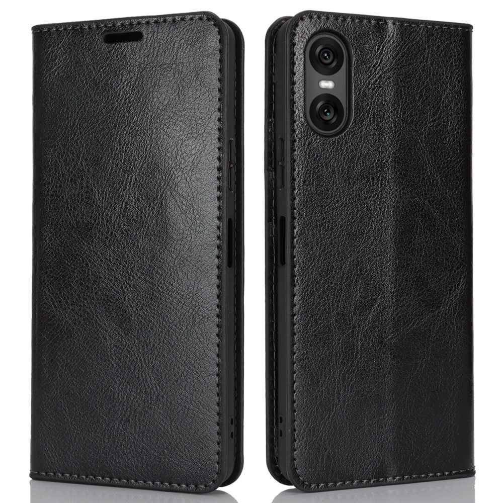 Funda cartera de cuero genuino Sony Xperia 10 VI negro