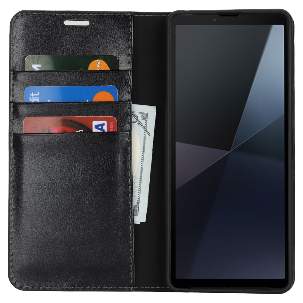 Funda cartera de cuero genuino Sony Xperia 10 VI negro