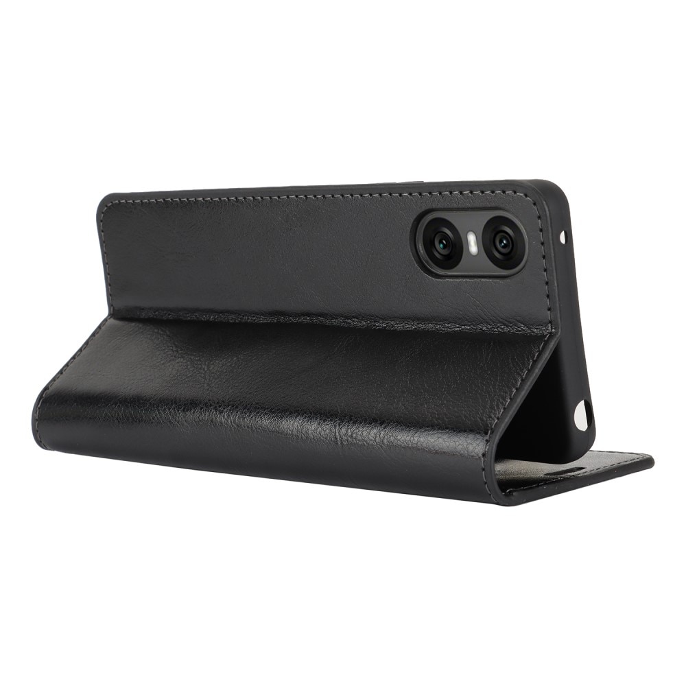 Funda cartera de cuero genuino Sony Xperia 10 VI negro