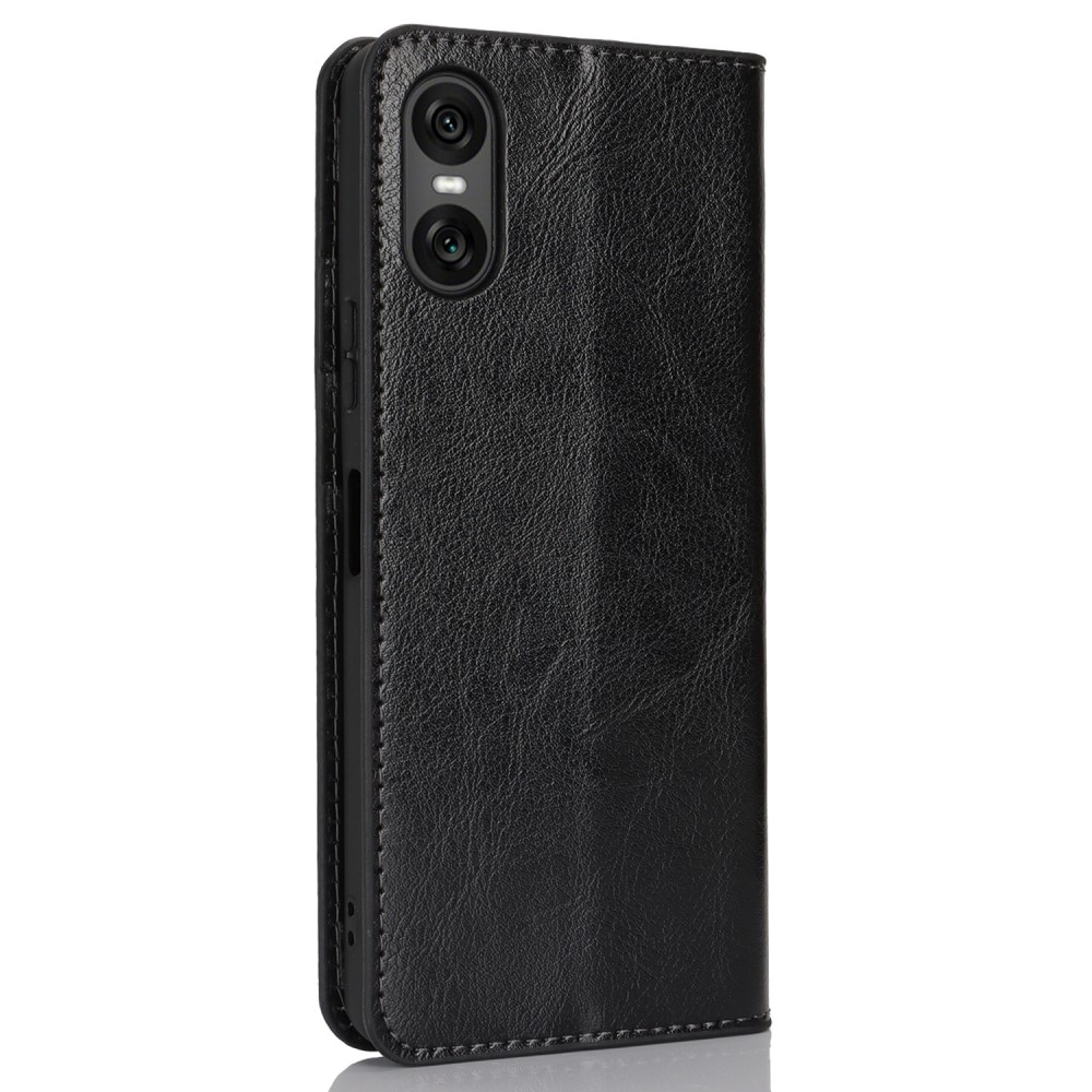 Funda cartera de cuero genuino Sony Xperia 10 VI negro