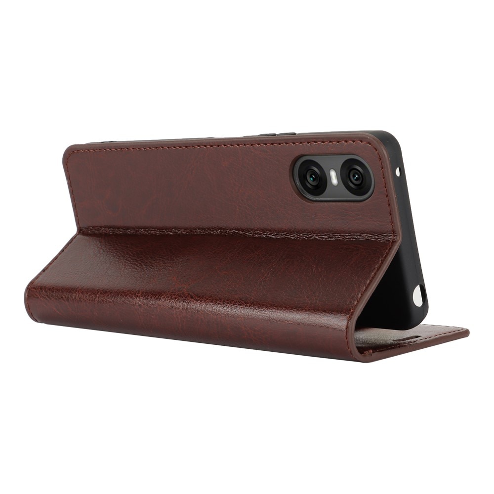 Funda cartera de cuero genuino Sony Xperia 10 VI marrón oscuro