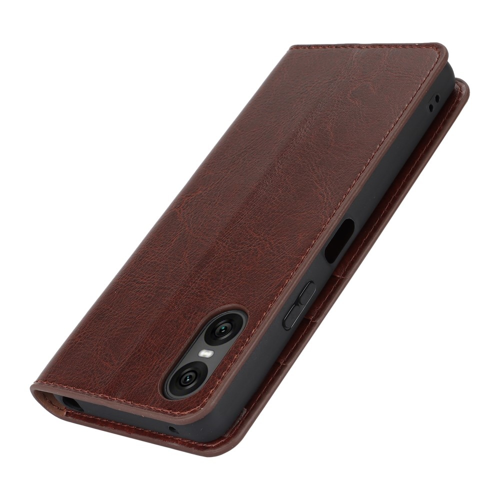 Funda cartera de cuero genuino Sony Xperia 10 VI marrón oscuro