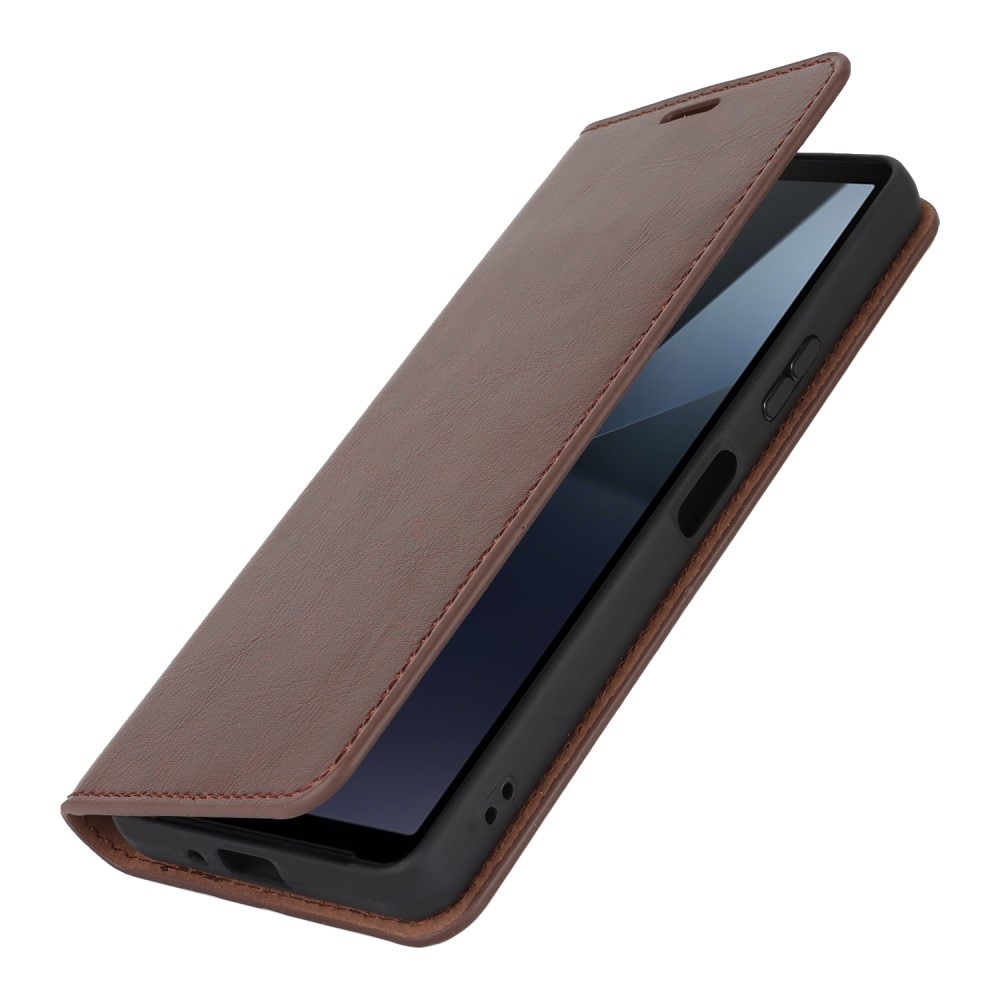 Funda cartera de cuero genuino Sony Xperia 10 VI marrón oscuro