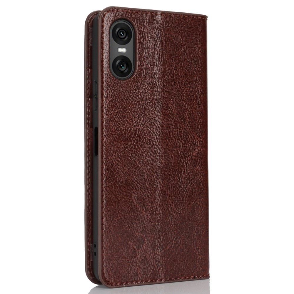 Funda cartera de cuero genuino Sony Xperia 10 VI marrón oscuro