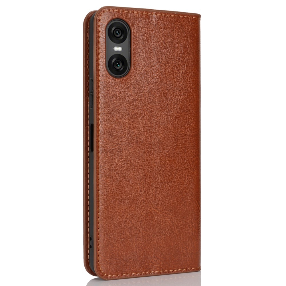 Funda cartera de cuero genuino Sony Xperia 10 VI marrón