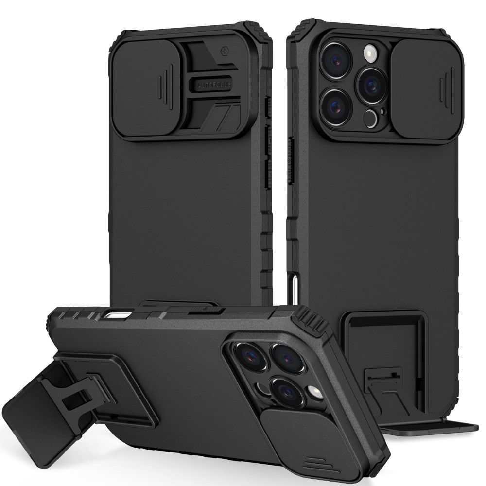 Funda Kickstand con Protector Cámara iPhone 16 Pro Negro