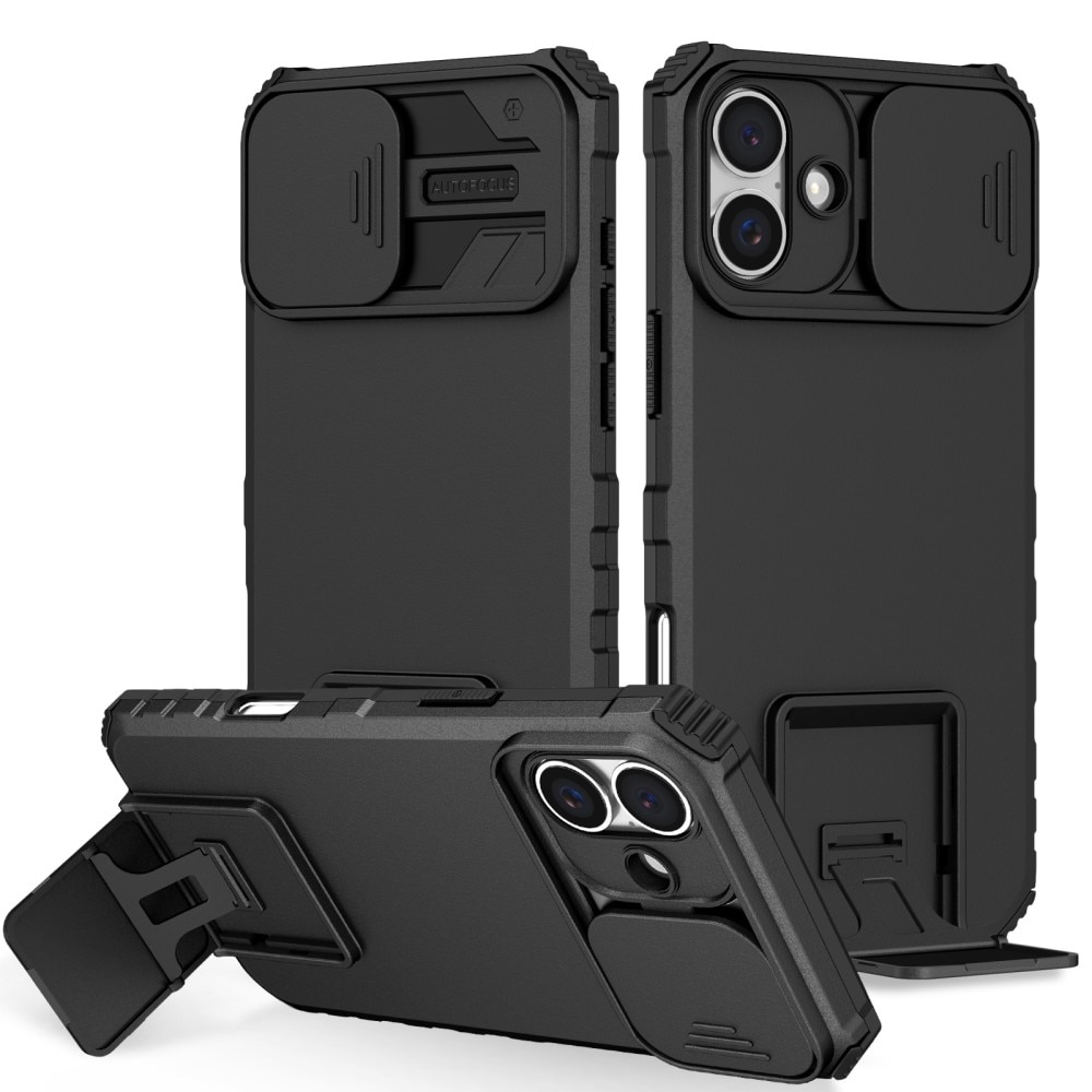 Funda Kickstand con Protector Cámara iPhone 16 Negro