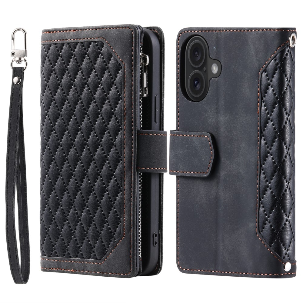 Funda acolchada tipo billetera iPhone 16 Plus Negro