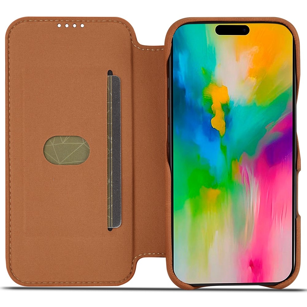 Funda delgada con solapa iPhone 16 coñac