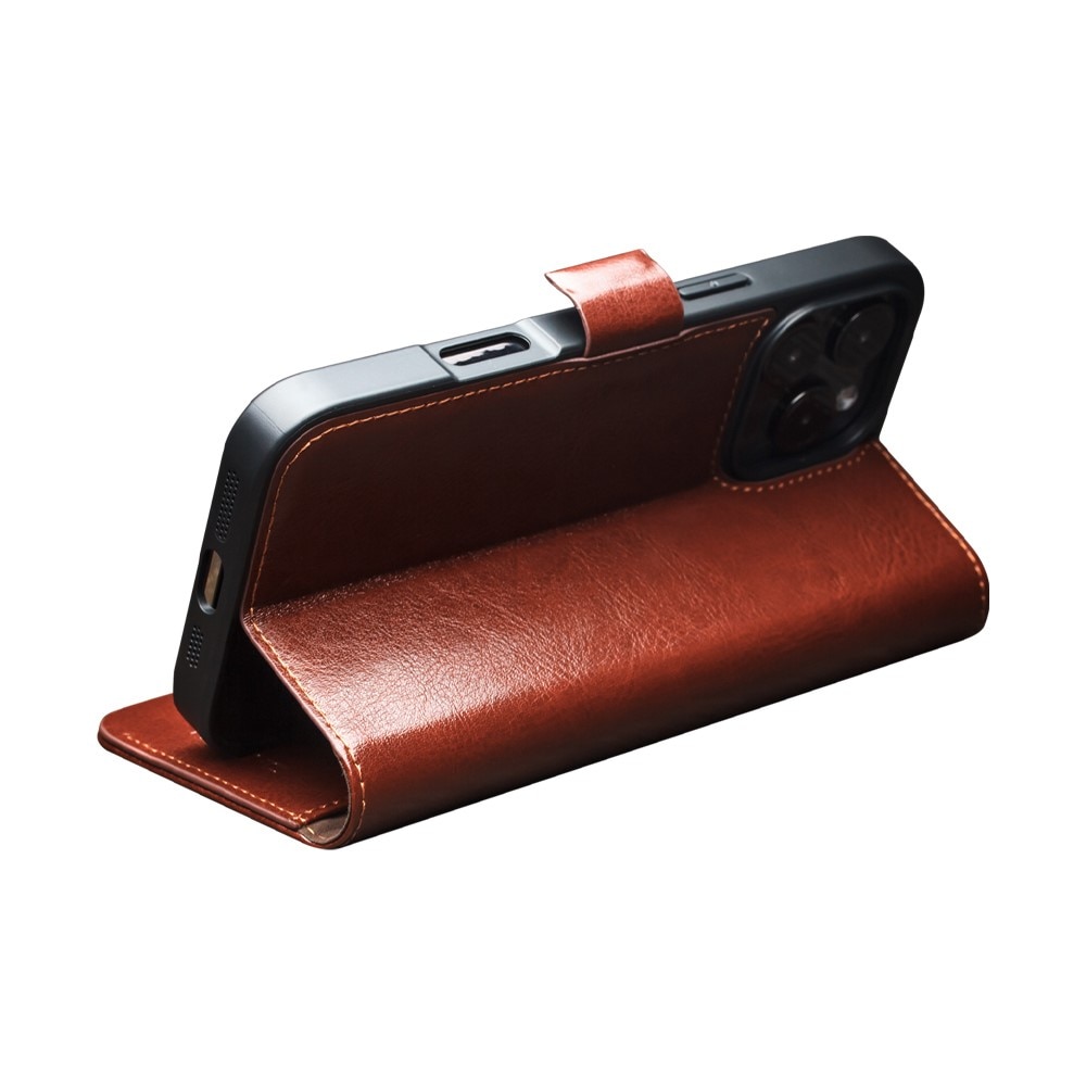 Leather Wallet Case iPhone 16 Pro Brown