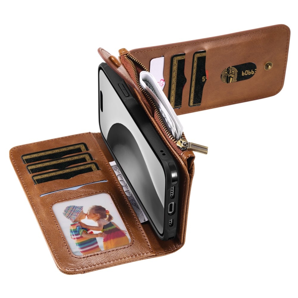 Magnet Leather Multi Wallet iPhone 16 Pro marrón