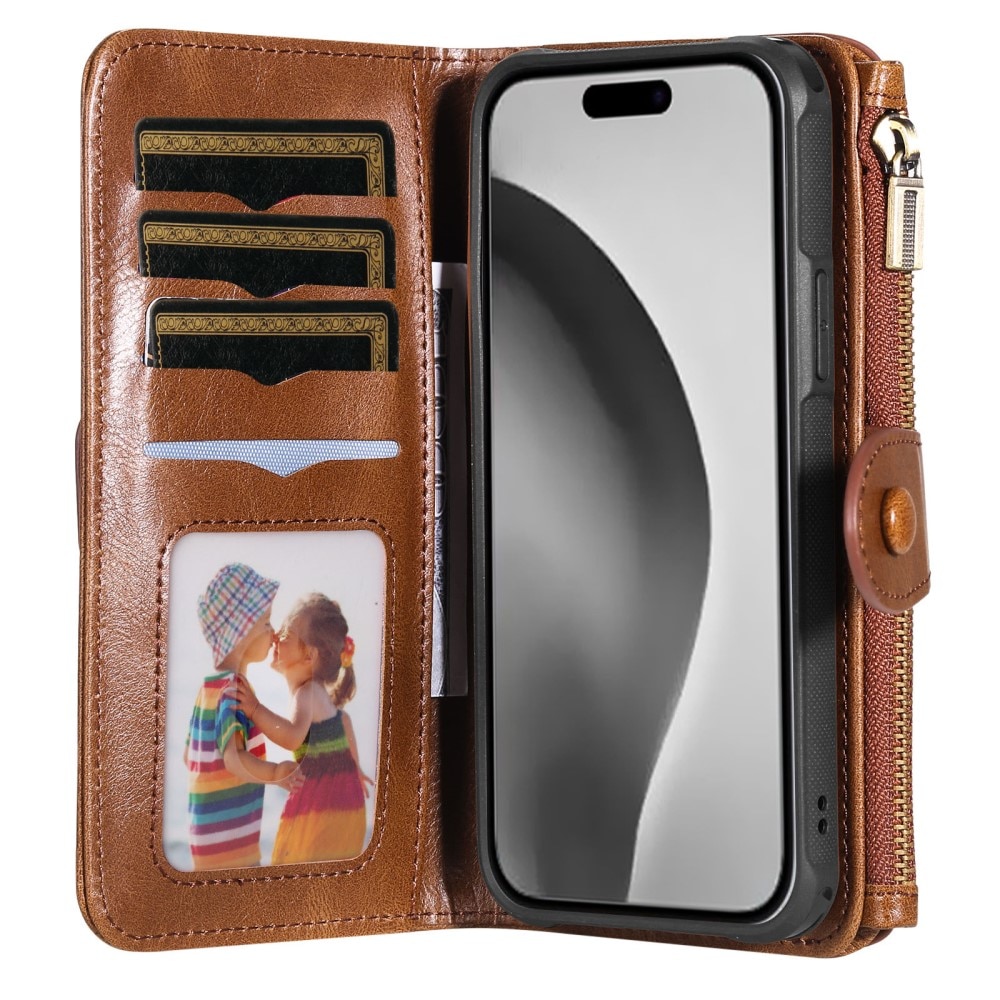 Magnet Leather Multi Wallet iPhone 16 Pro marrón