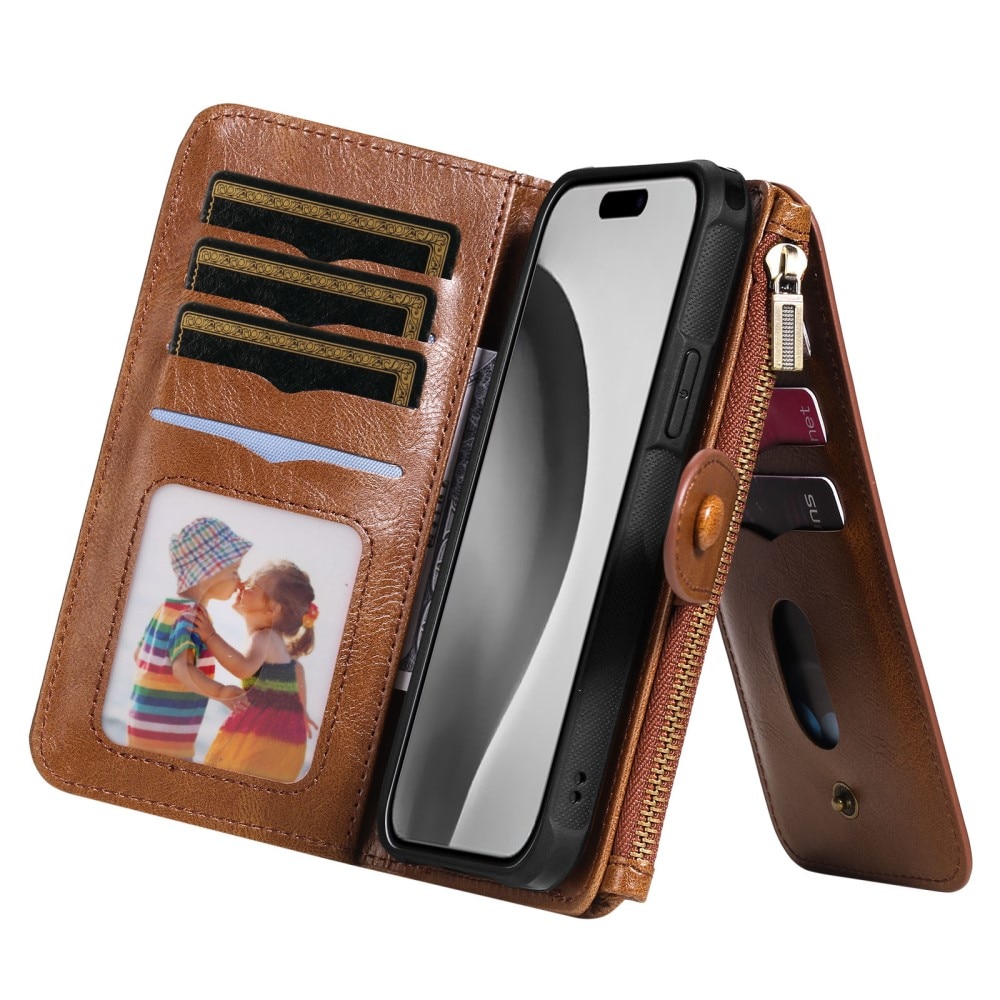 Magnet Leather Multi Wallet iPhone 16 Pro marrón