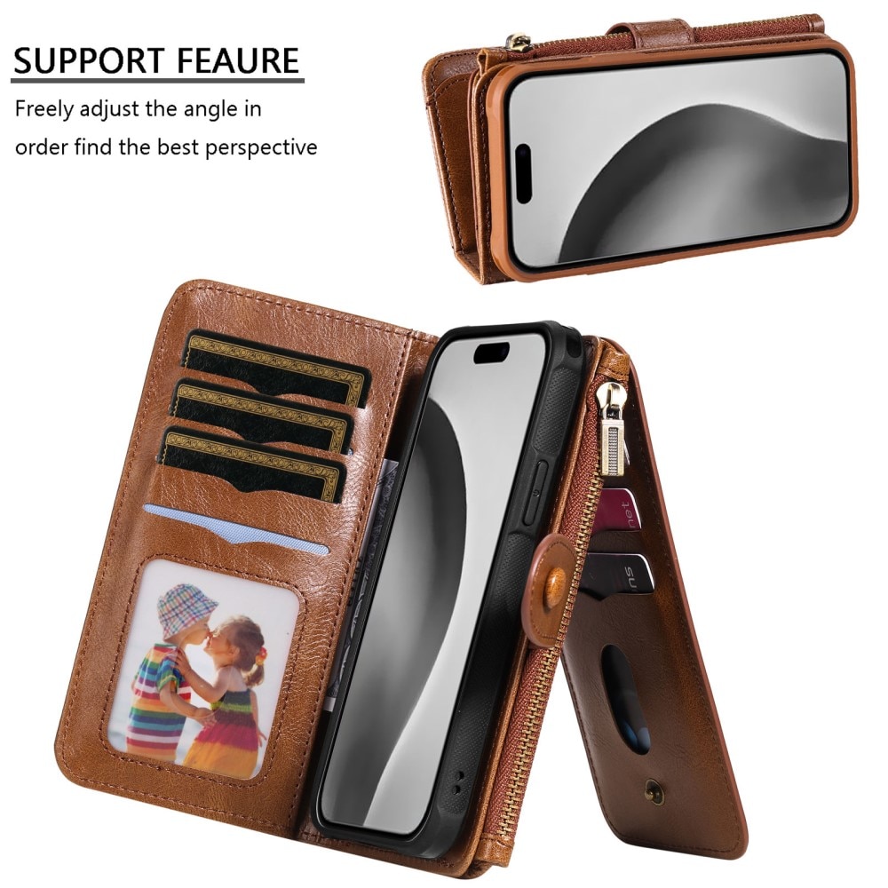 Magnet Leather Multi Wallet iPhone 16 Pro marrón