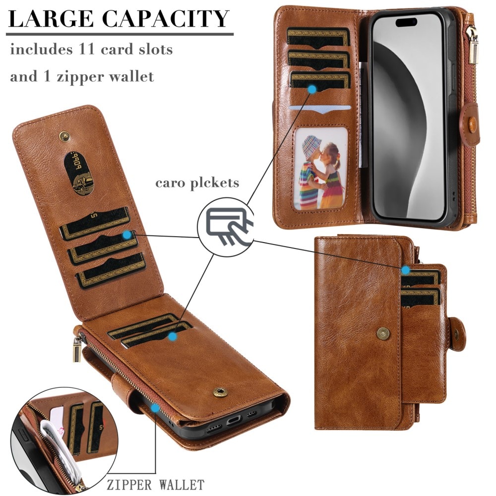 Magnet Leather Multi Wallet iPhone 16 Pro marrón