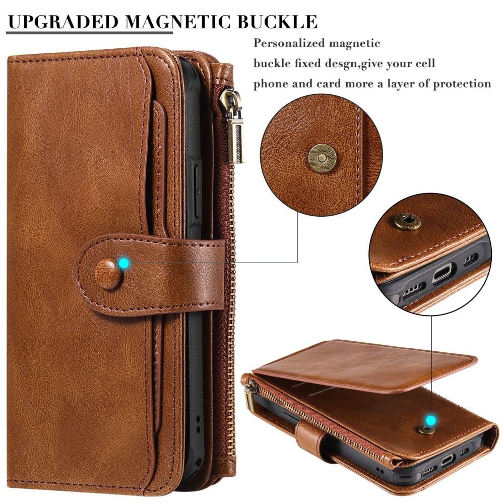 Magnet Leather Multi Wallet iPhone 16 Pro marrón