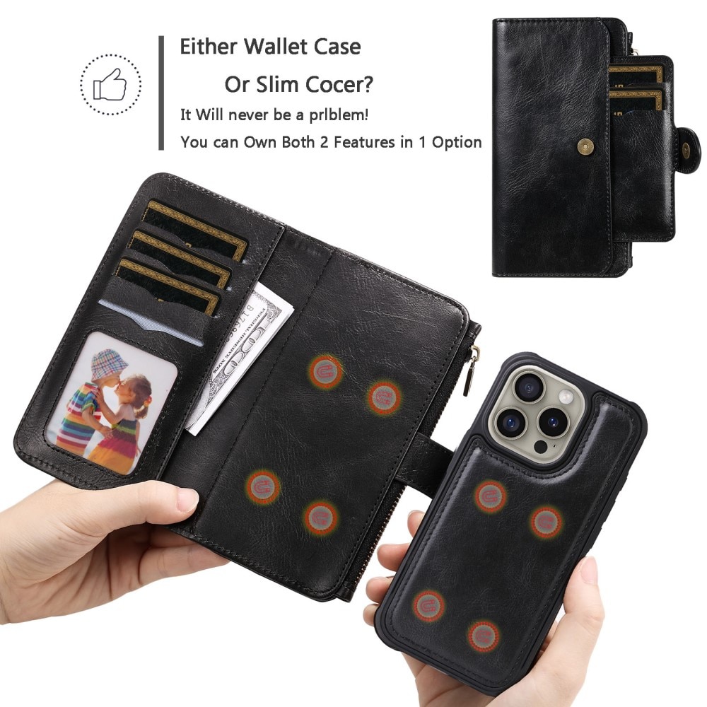 Magnet Leather Multi Wallet iPhone 16 Pro negro