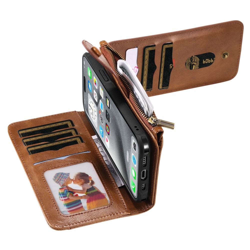 Magnet Leather Multi Wallet iPhone 16 Pro Max marrón