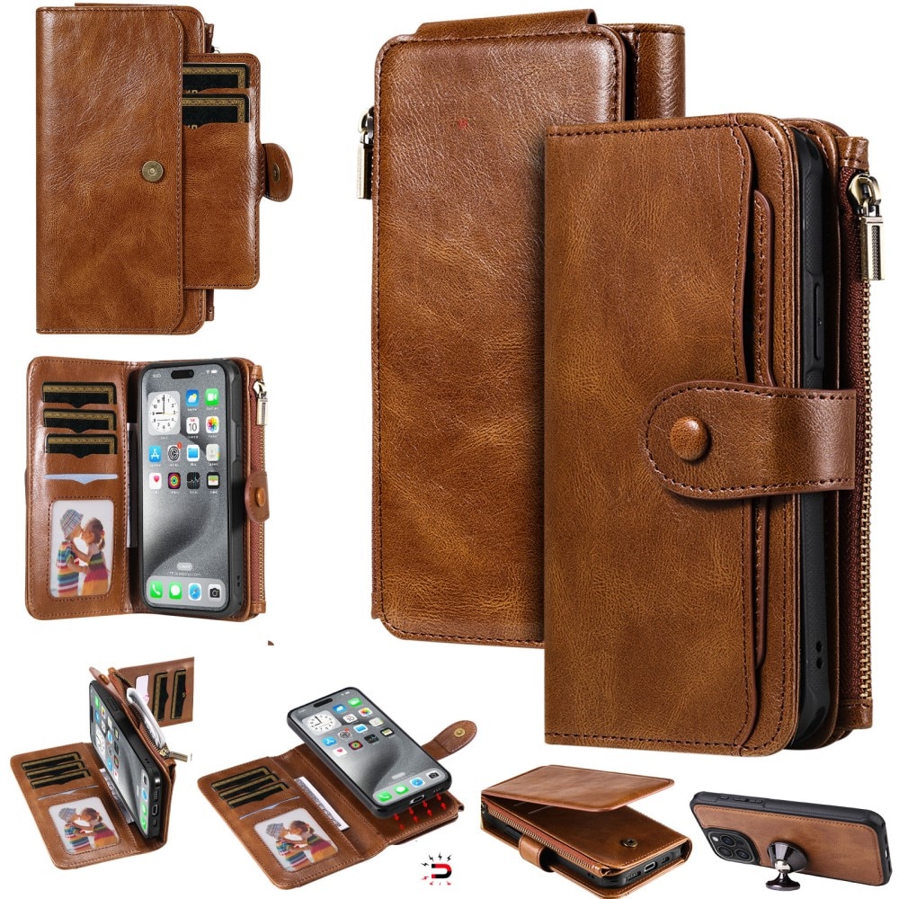 Magnet Leather Multi Wallet iPhone 16 Pro Max marrón