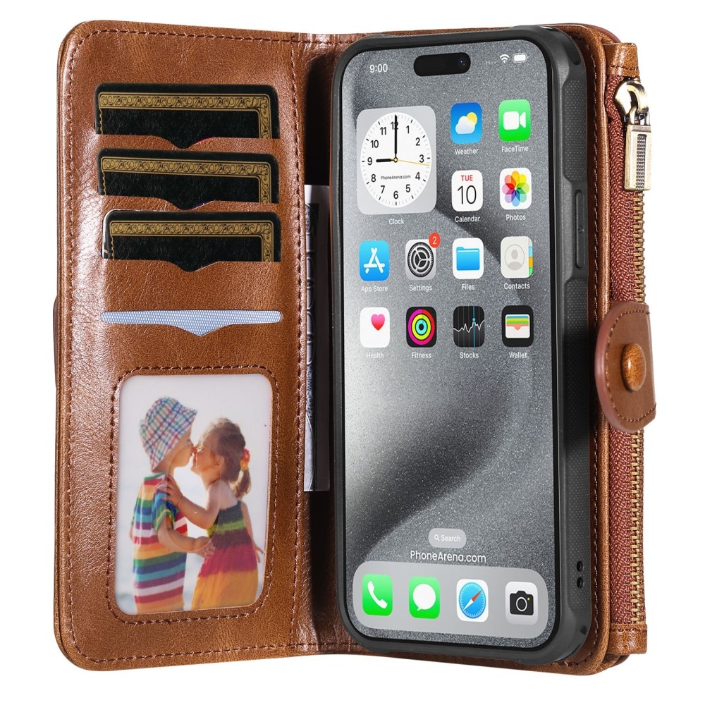 Magnet Leather Multi Wallet iPhone 16 Pro Max marrón