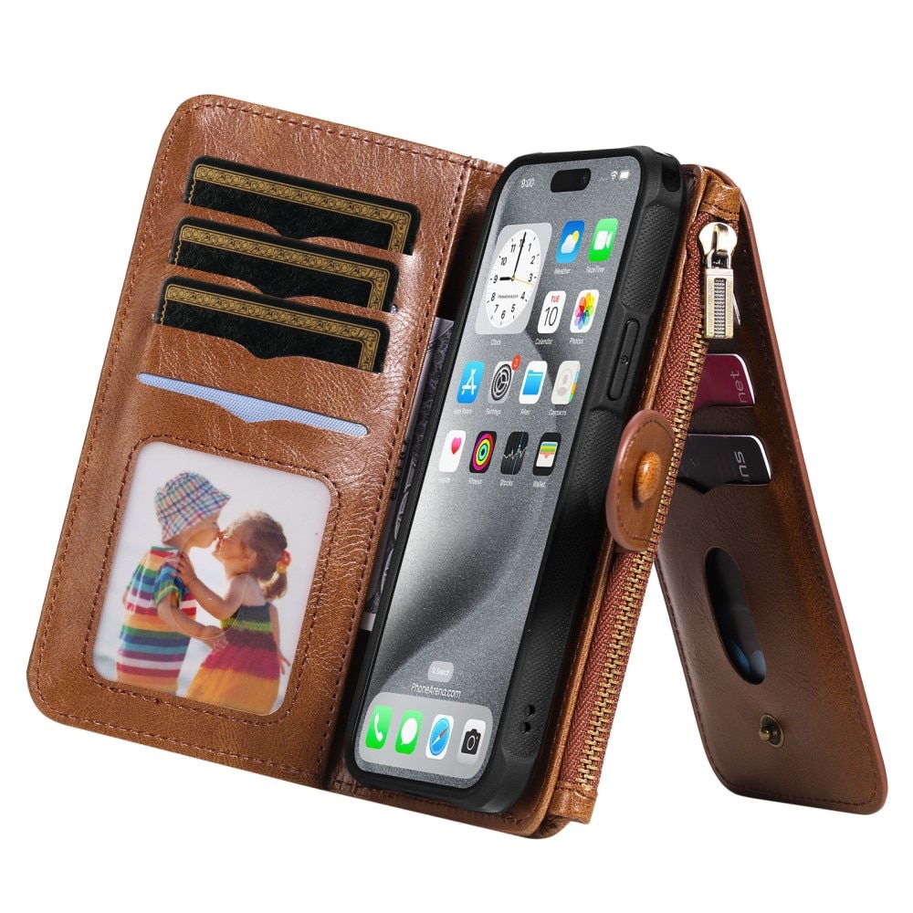 Magnet Leather Multi Wallet iPhone 16 Pro Max marrón