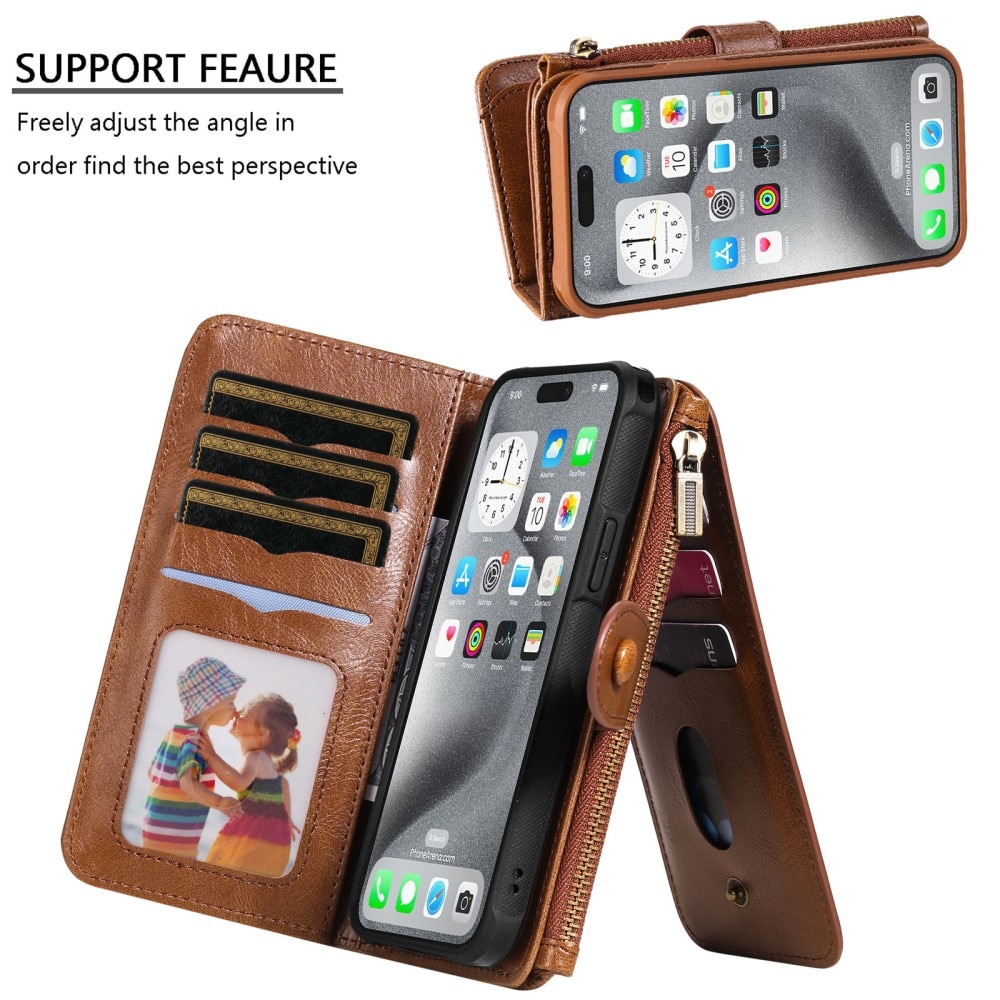 Magnet Leather Multi Wallet iPhone 16 Pro Max marrón