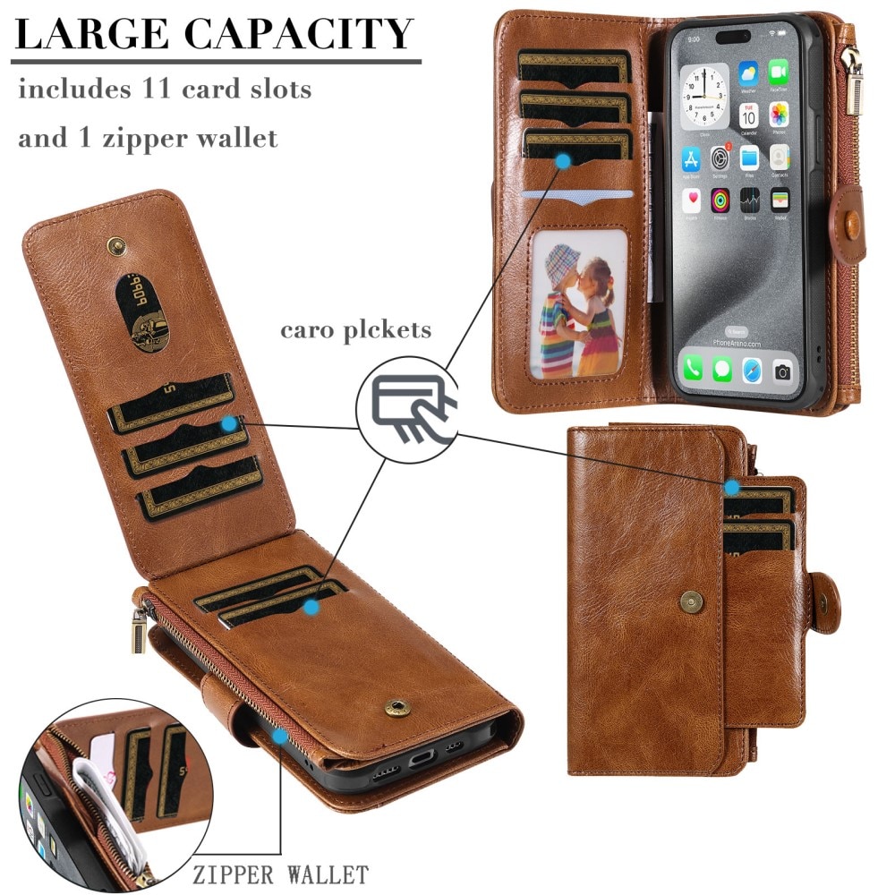 Magnet Leather Multi Wallet iPhone 16 Pro Max marrón