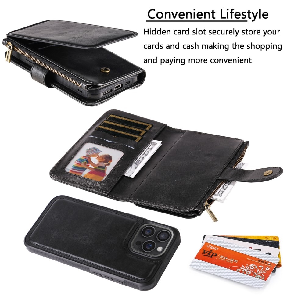 Magnet Leather Multi Wallet iPhone 16 Pro Max negro