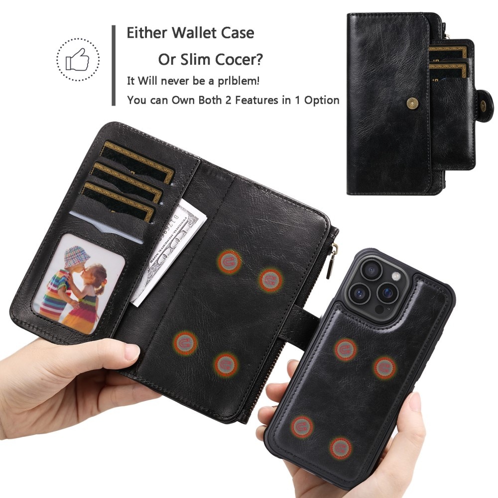 Magnet Leather Multi Wallet iPhone 16 Pro Max negro