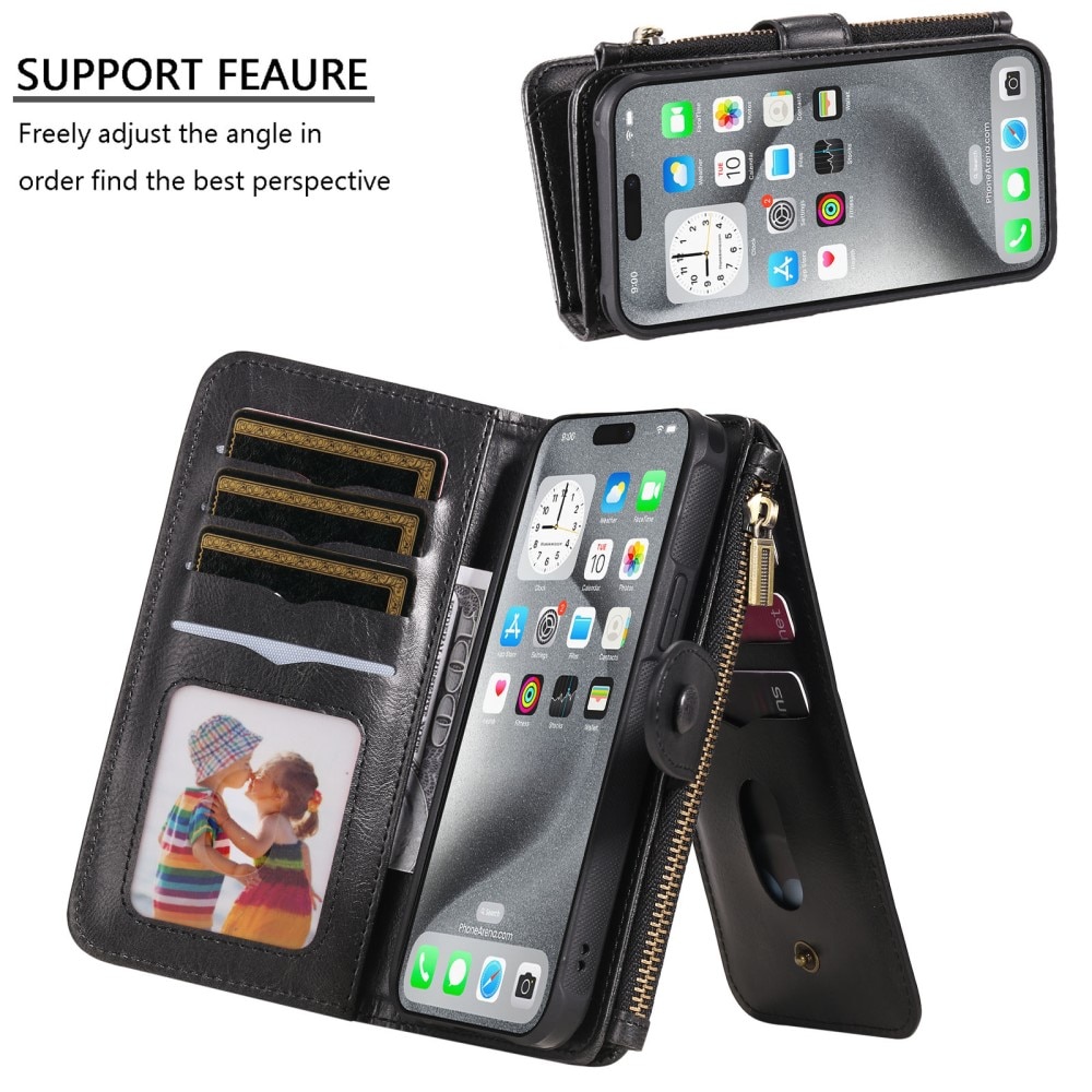 Magnet Leather Multi Wallet iPhone 16 Pro Max negro