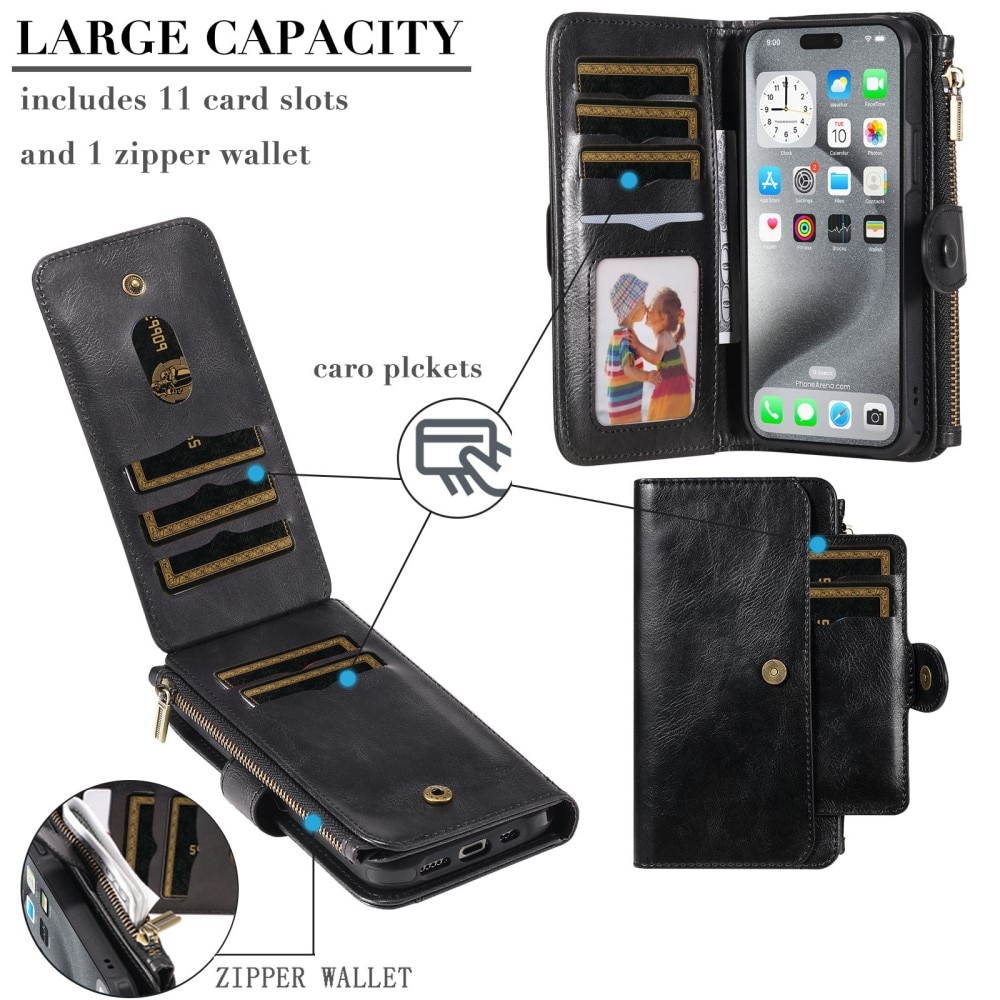 Magnet Leather Multi Wallet iPhone 16 Pro Max negro