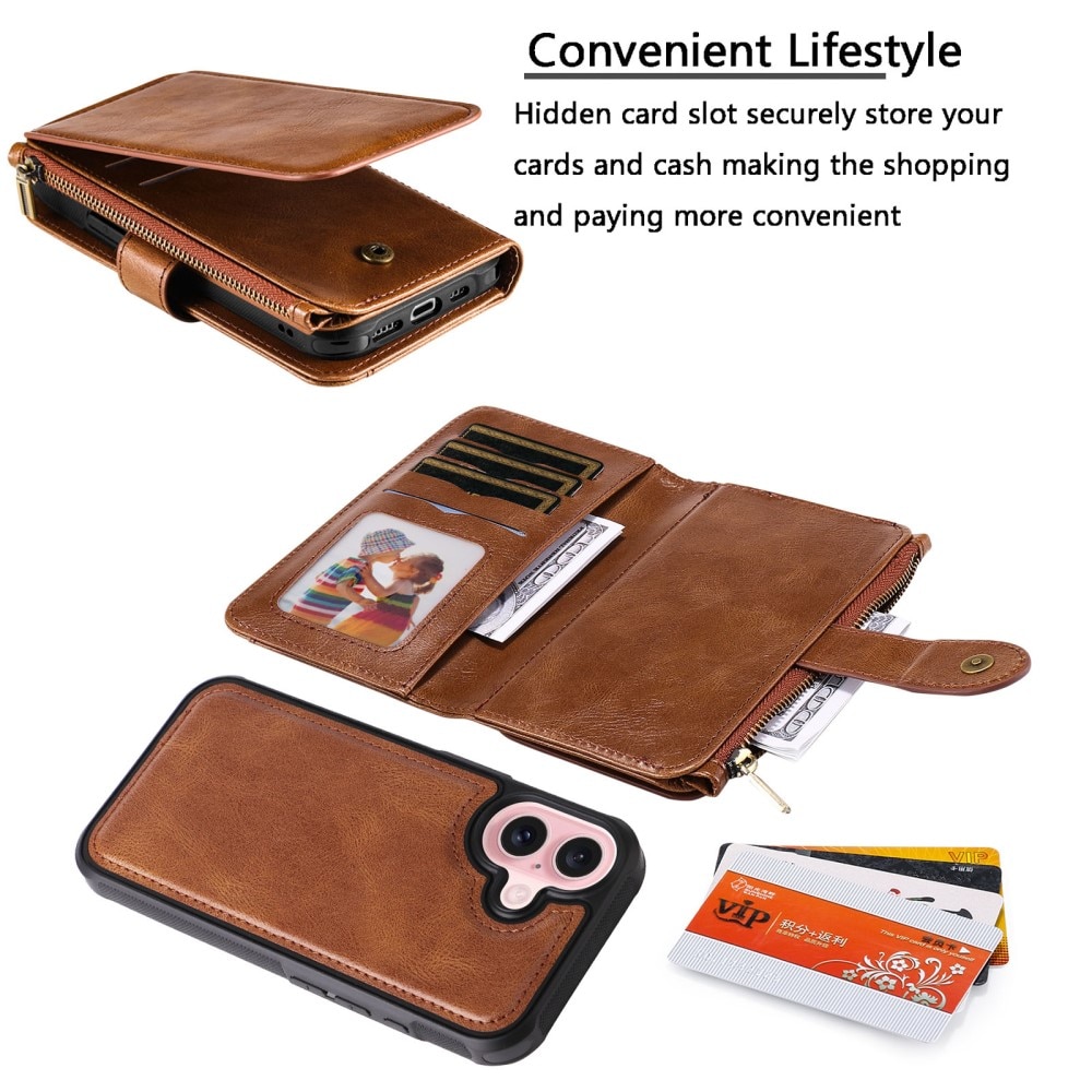 Magnet Leather Multi Wallet iPhone 16 marrón