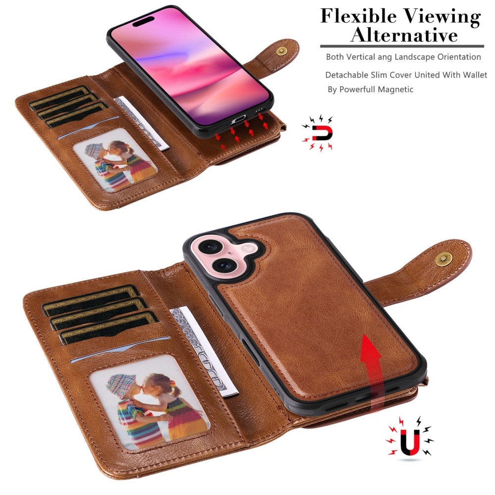 Magnet Leather Multi Wallet iPhone 16 marrón