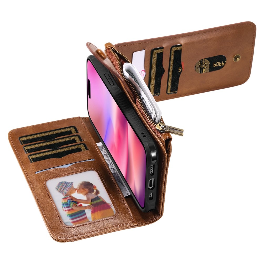 Magnet Leather Multi Wallet iPhone 16 marrón