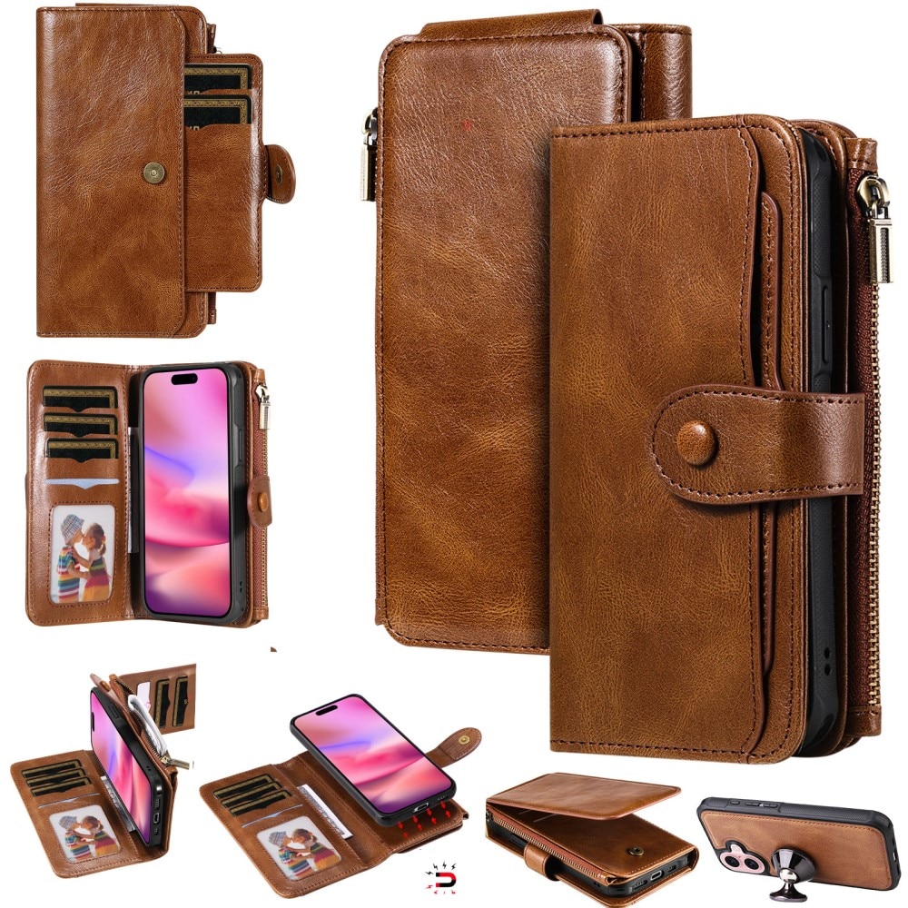 Magnet Leather Multi Wallet iPhone 16 marrón