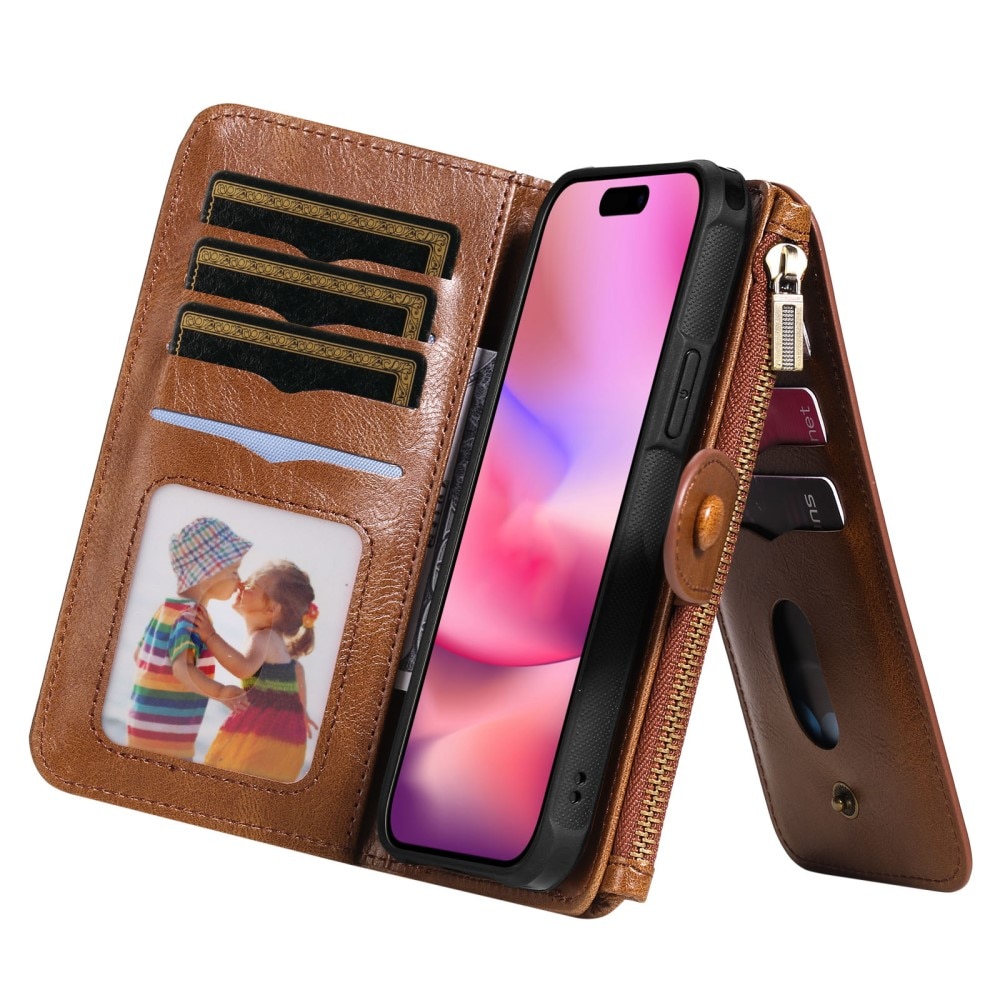 Magnet Leather Multi Wallet iPhone 16 marrón