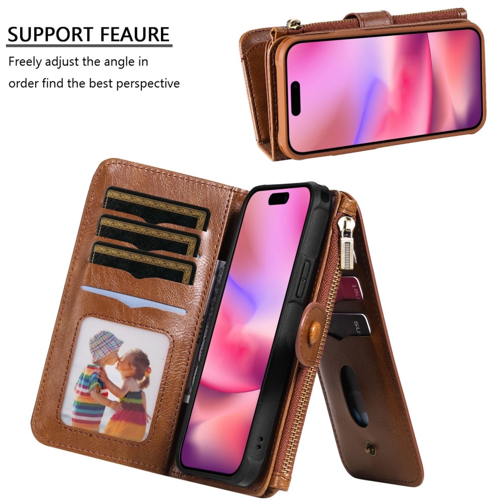 Magnet Leather Multi Wallet iPhone 16 marrón