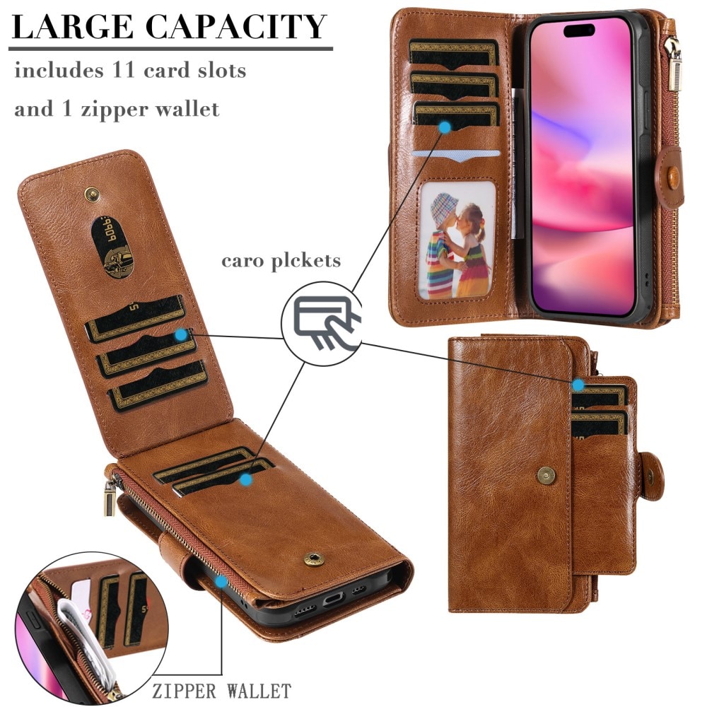 Magnet Leather Multi Wallet iPhone 16 marrón