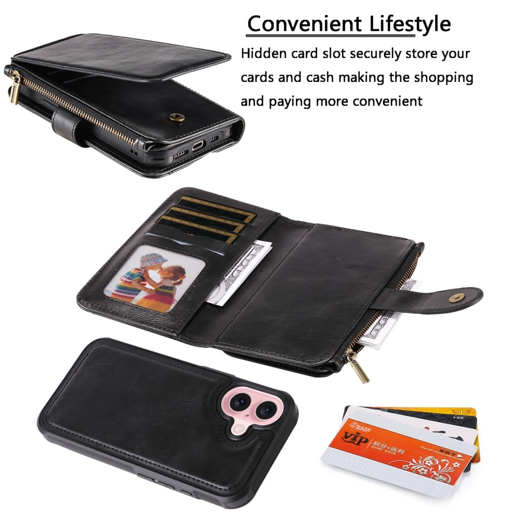 Magnet Leather Multi Wallet iPhone 16 negro