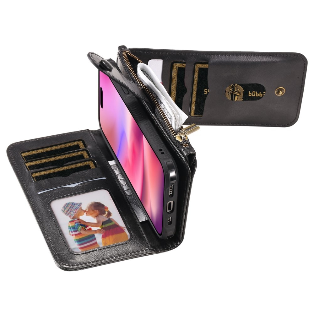 Magnet Leather Multi Wallet iPhone 16 negro