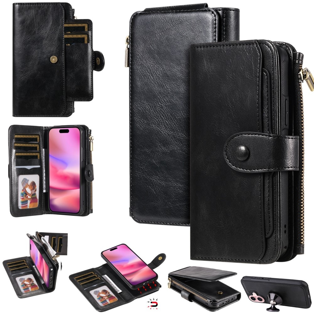 Magnet Leather Multi Wallet iPhone 16 negro