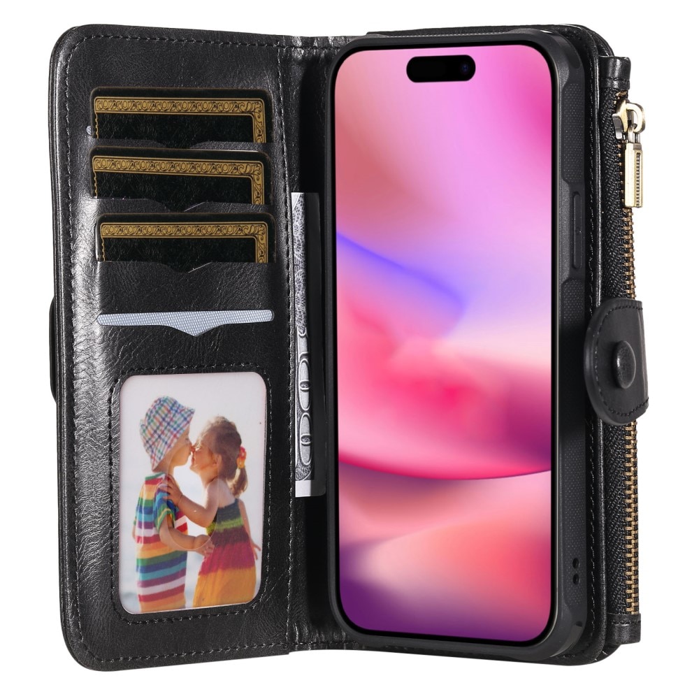 Magnet Leather Multi Wallet iPhone 16 negro