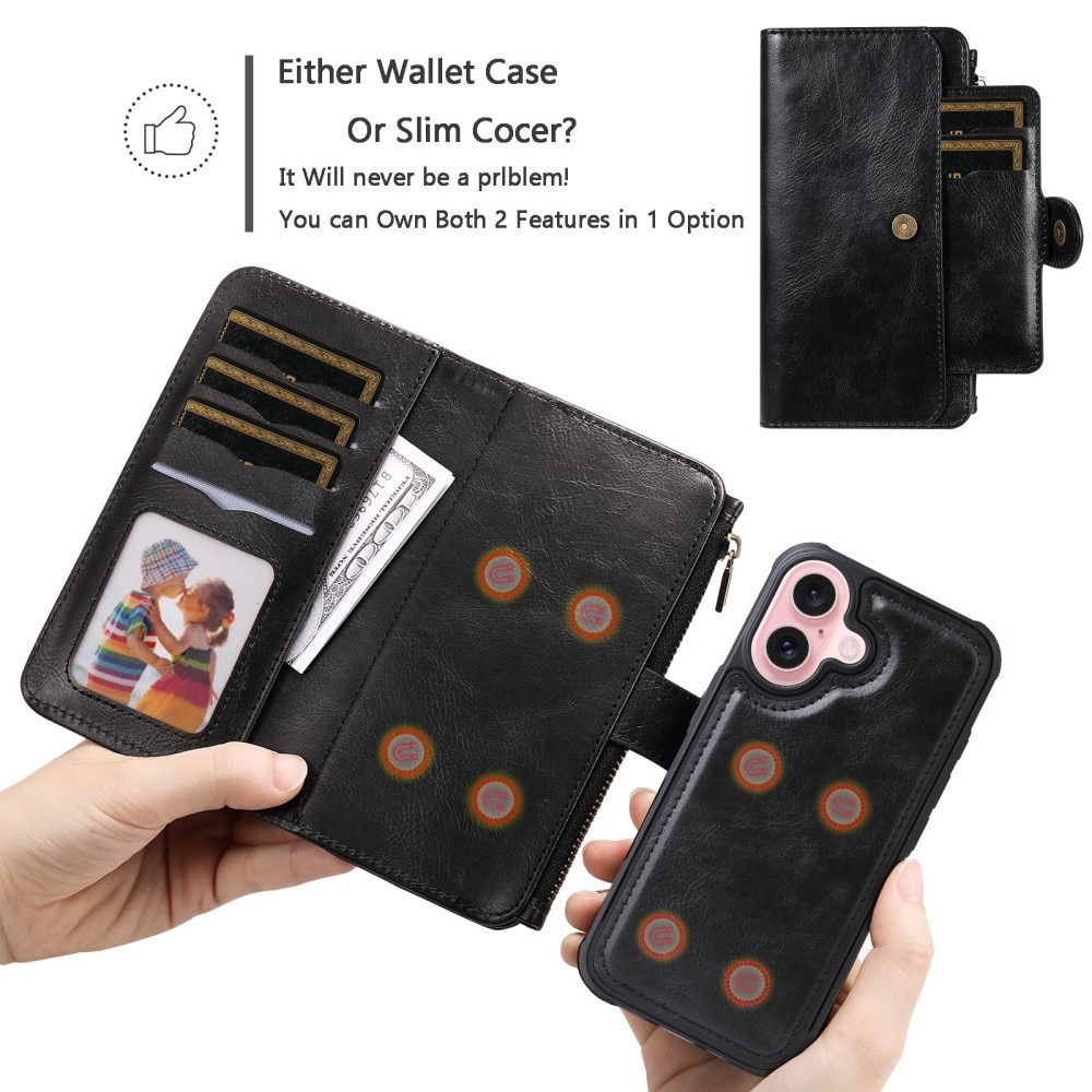 Magnet Leather Multi Wallet iPhone 16 negro