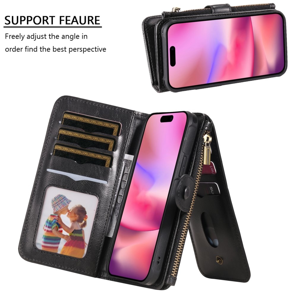 Magnet Leather Multi Wallet iPhone 16 negro