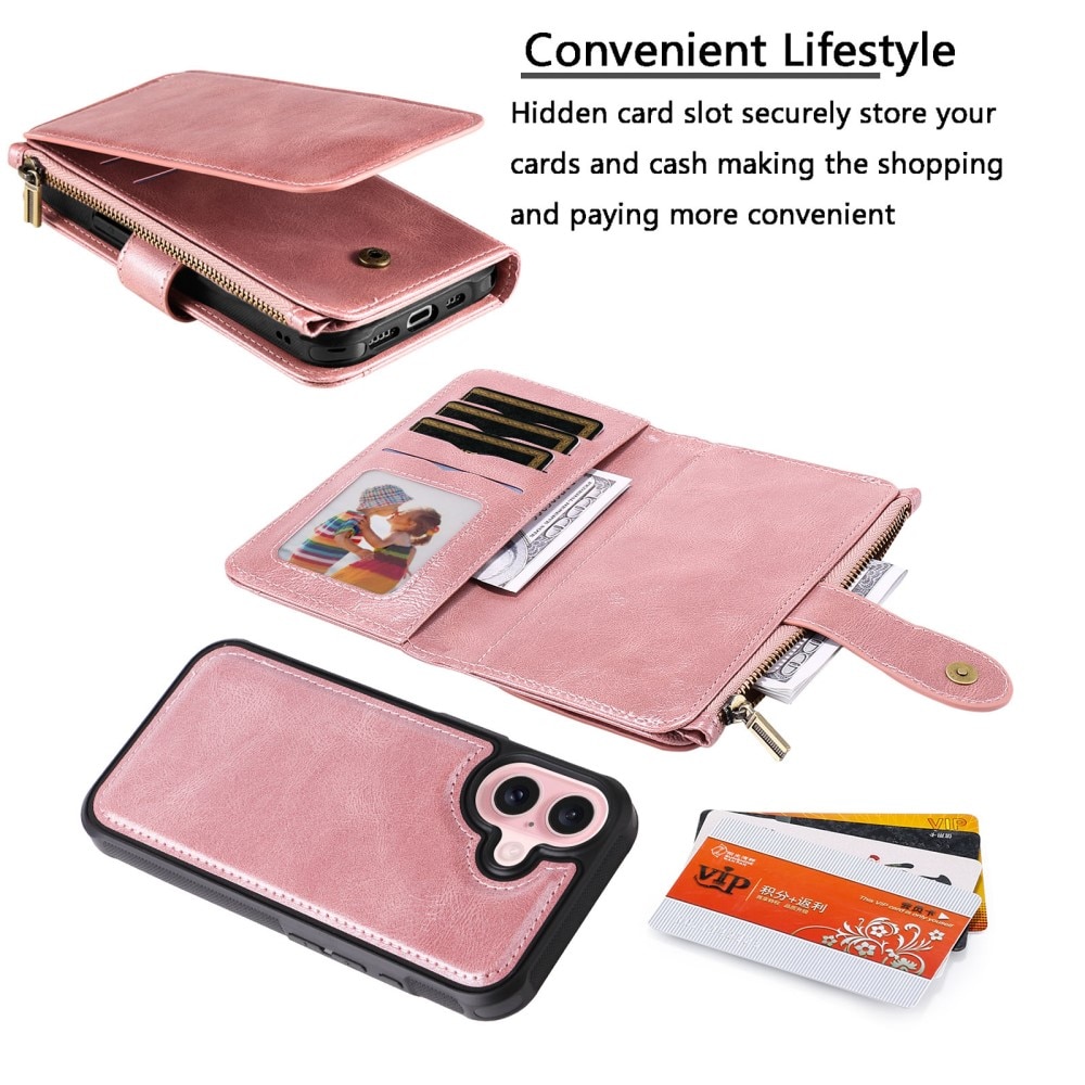 Magnet Leather Multi Wallet iPhone 16 rosado