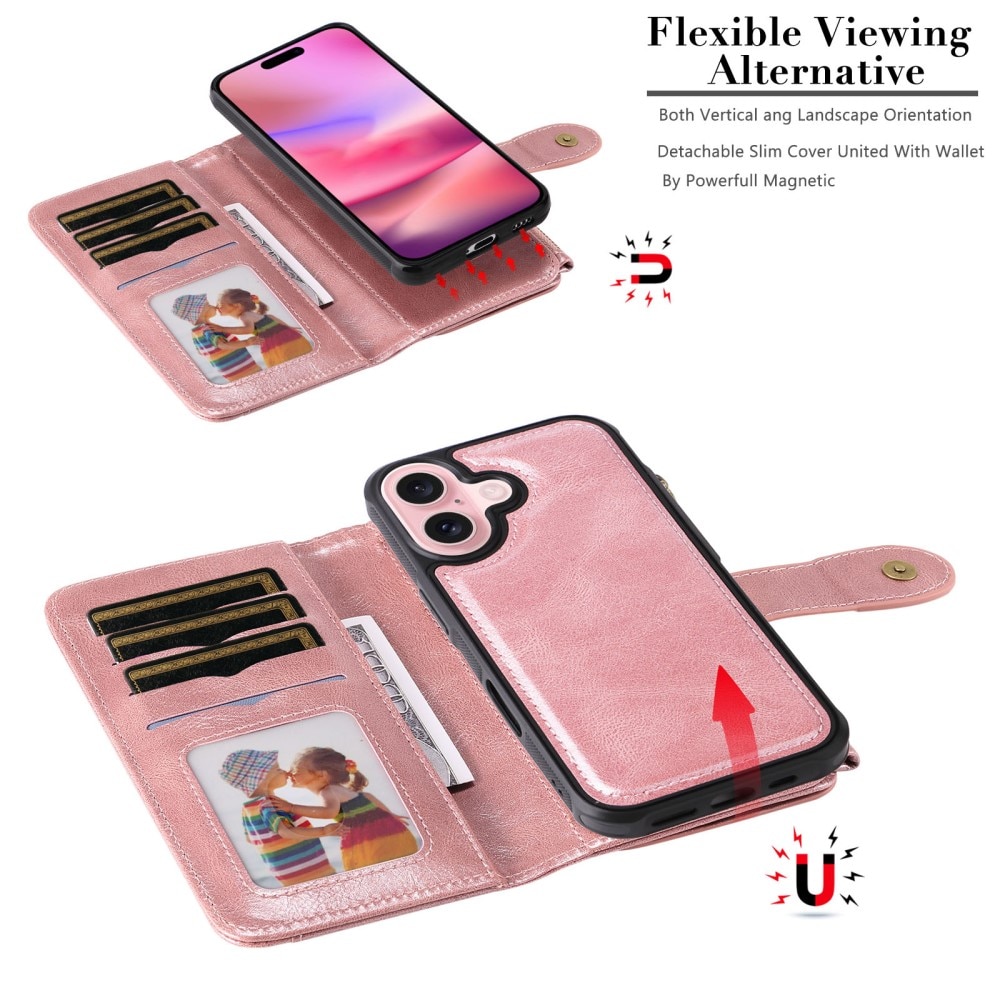 Magnet Leather Multi Wallet iPhone 16 rosado