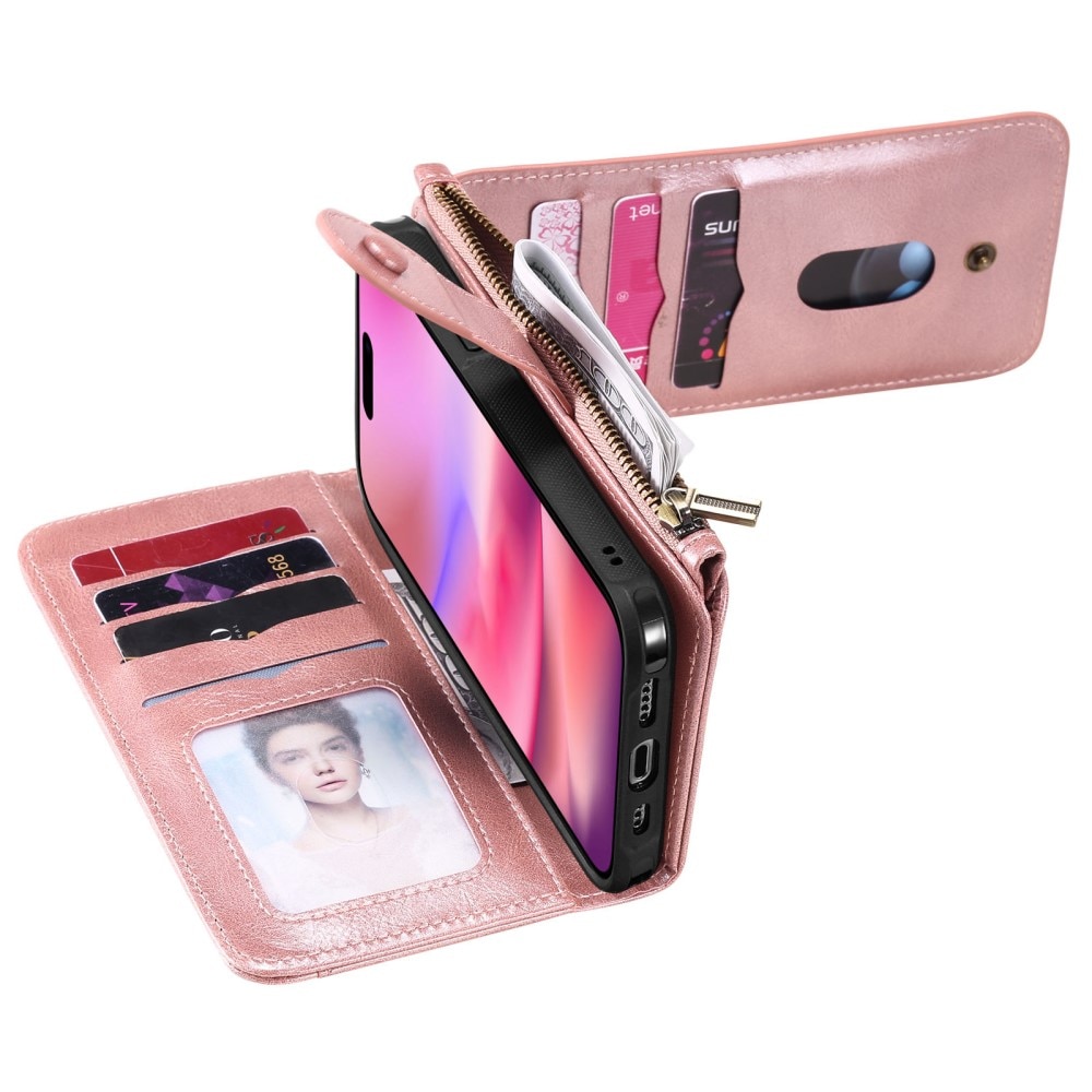 Magnet Leather Multi Wallet iPhone 16 rosado