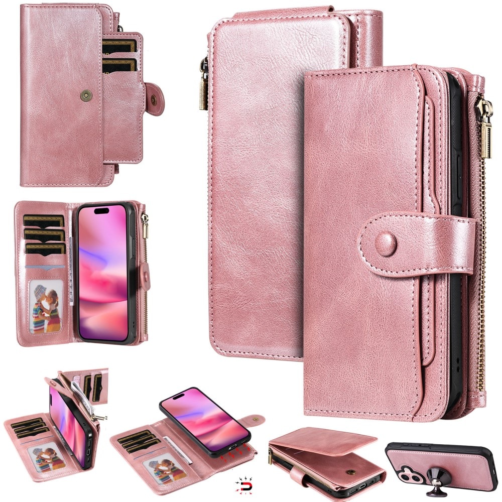 Magnet Leather Multi Wallet iPhone 16 rosado