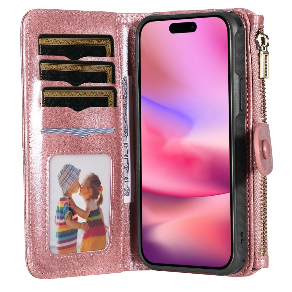 Magnet Leather Multi Wallet iPhone 16 rosado