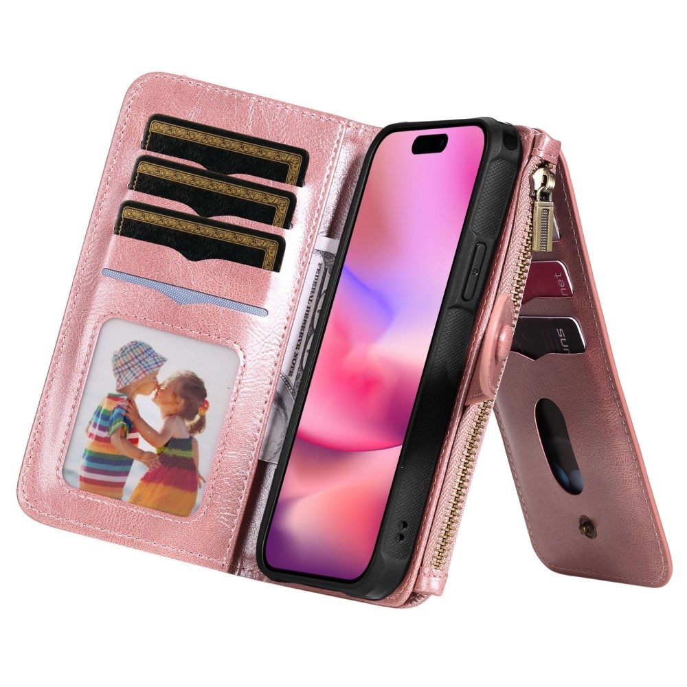 Magnet Leather Multi Wallet iPhone 16 rosado